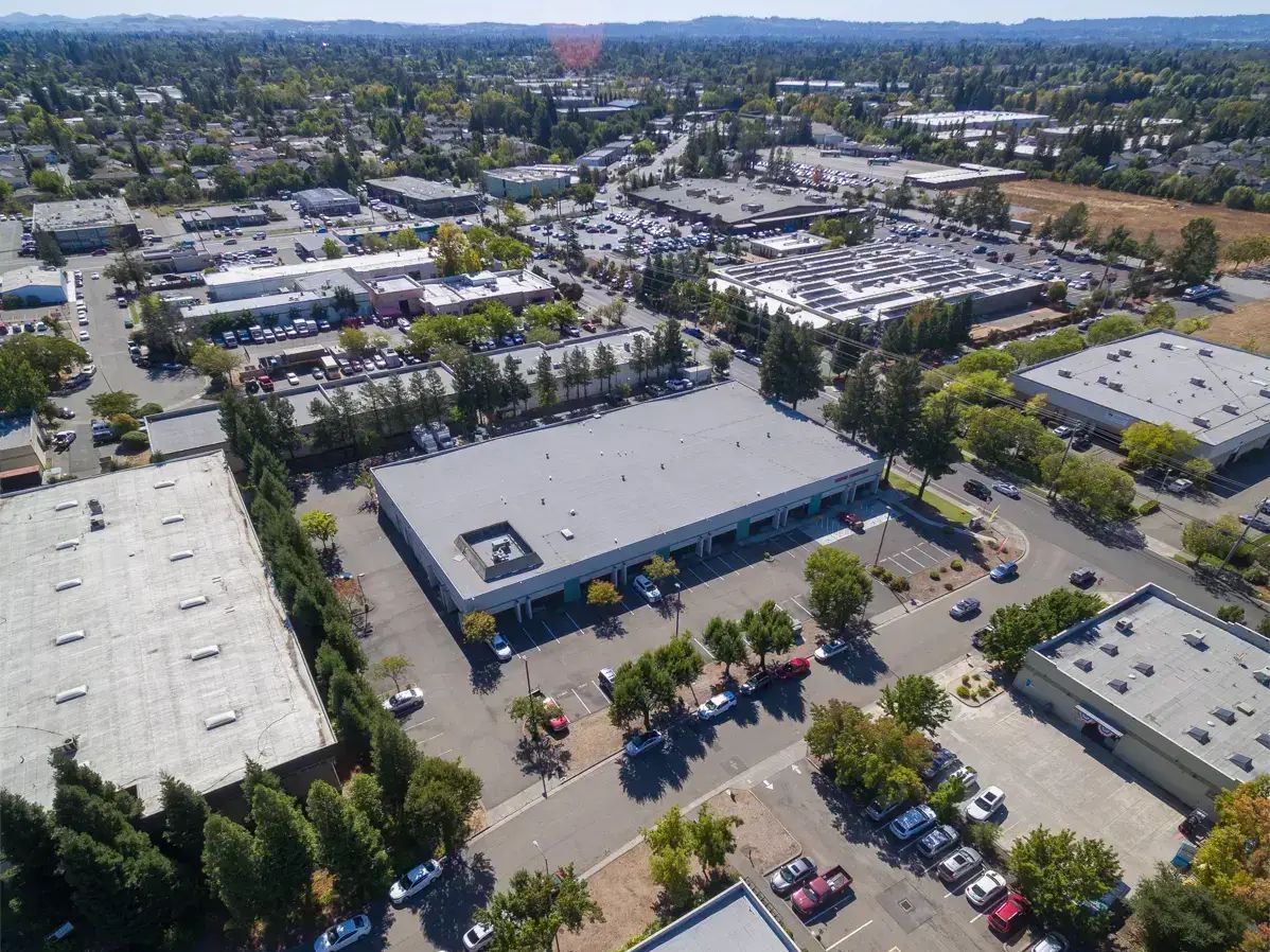 Oblique aerial of 3286 Airway Drive and the surrounding industrial area
