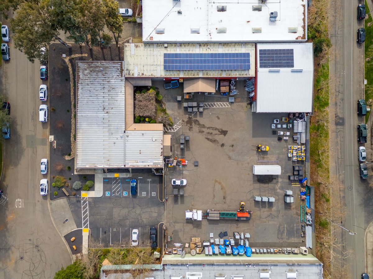 Overhead aerial of the site and neighbouring buildings